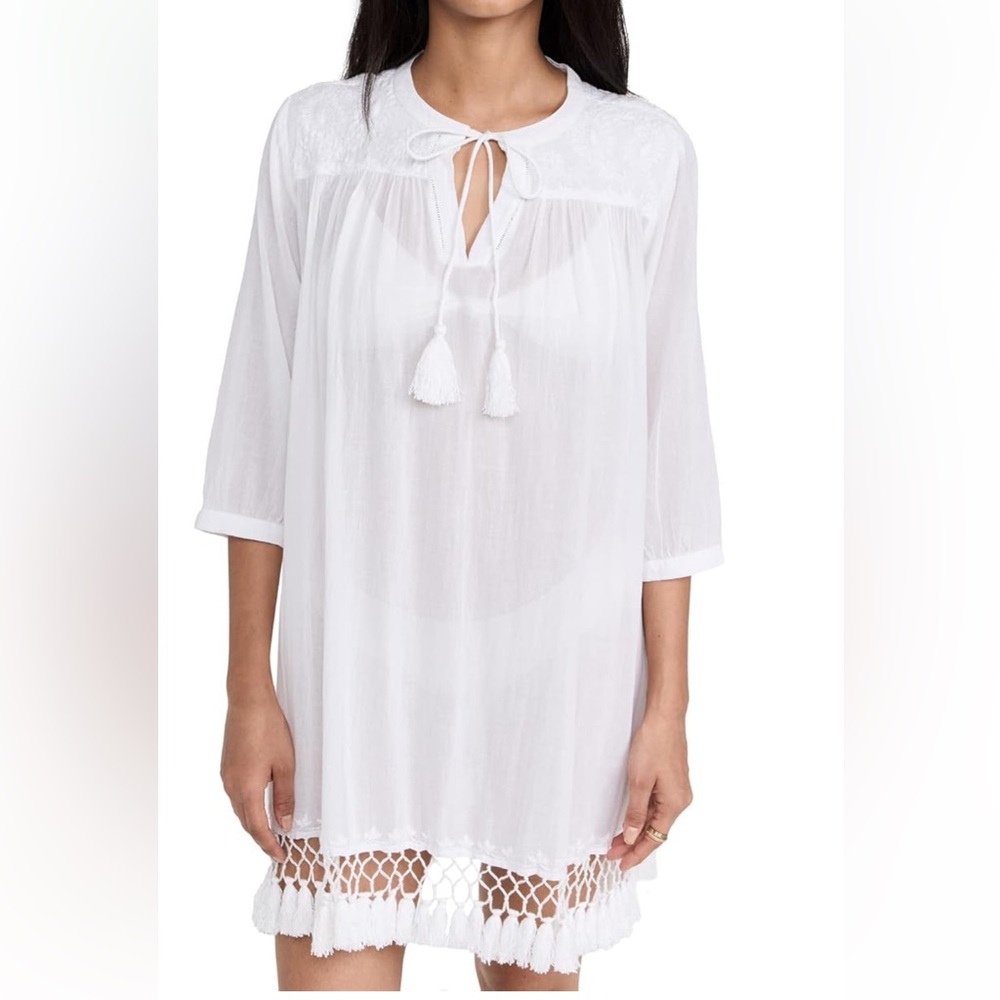 Roller Rabbit Lucknow Serafina Tunic White Embroidered w/ Tassels Sz Medium